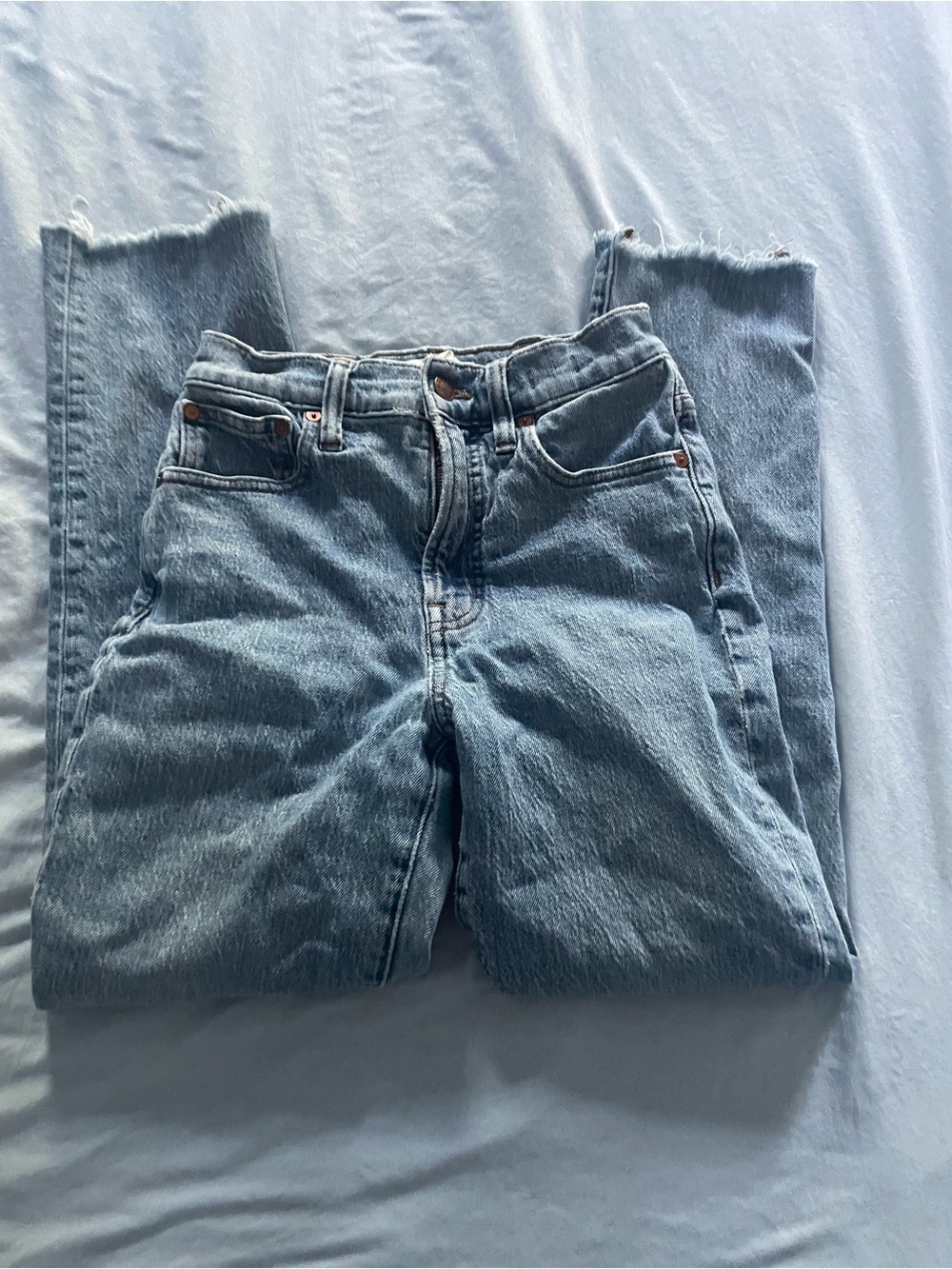 Women’s High-Rise Straight Jeans in Light Blue - Picture 1 of 6